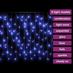 8 funkciós kék LED-es jégcsapfényfüggöny 400 LED-del 10 m