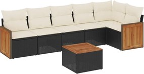 vidaXL 7 részes fekete polyrattan kerti ülőgarnitúra párnával