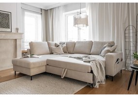 Bézs kordbársony kinyitható sarokkanapé (bal oldali) Lofty Lilly – Miuform