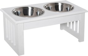 PawHut Emelt Etető Kutyáknak Állvánnyal és 2 Kivehető Rozsdamentes Acél Tálval, Kutyatápláló 44x24x15 cm Fehér | Aosom