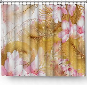 Kész függöny 150x250cm rózsaszín/arany tollmintával