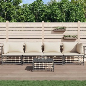 5 részes antracitszürke polyrattan kerti ülőgarnitúra párnákkal