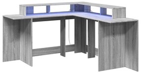 szürke sonoma színű szerelt fa LED-es íróasztal 152x152x91 cm