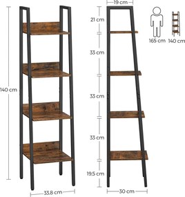 VASAGLE keskeny könyvespolc (140 cm), helytakarékos állópolc, barna