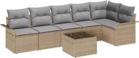 vidaXL Kerti Kanapé Szett párnával tárolóval 7 pcs Bézs Poli rattan