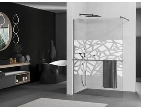 Mexen Kioto+, Walk-In zuhany paraván polccal és akasztóval 130 x 200 cm, 8 mm átlátszó üveg fehér mintás, grafit profil, 800-130-121-66-85
