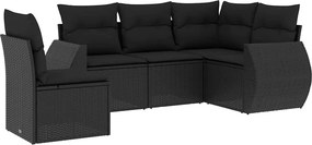 vidaXL 5 részes fekete polyrattan kerti kanapészett párnákkal