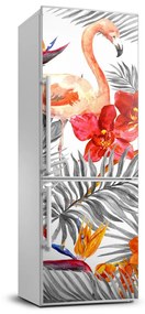 Hűtő matrica Flamingók és virágok FridgeStick-70x190-f-115695348