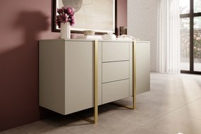 Verica 150 cm-es komód három fiókkal - kasmír / arany lábak