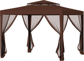 Outsunny 3x3m-es Kerti Maga 4 Oldali Szúnyoghálós, Levehető Kültéri Pavilon Kétrészes Tetővel és UV-védelemmel Ellátott Vízálló Fém Váz - Teraszra, Pa