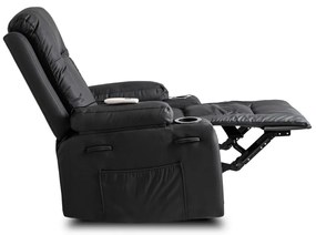 Elektromosan Vezérelhető Masszázsfunkciós Relaxfotel Fekete Eco-bőr Kárpittal. BOX