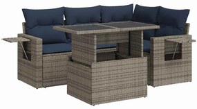 5 részes szürke polyrattan akácfa kerti kanapészett párnákkal