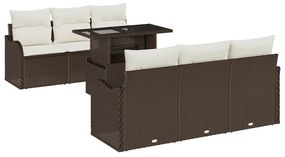 vidaXL Kerti Kanapé Szett párnával 7 pcs Barna Poli rattan