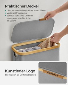 Szennyeskosár fedéllel, keskeny szennyestartó 65 L, 42 x 22,5 x 70,5 cm, galambszürke