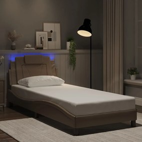 cappuccino színű műbőr ágykeret LED-világítással 80 x 200 cm