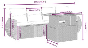 5 részes fekete polyrattan kerti kanapészett párnákkal