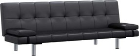 vidaXL fekete műbőr állítható kanapéágy két párnával