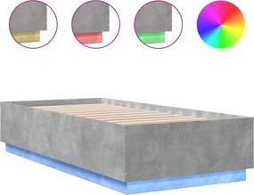 vidaXL betonszürke szerelt fa ágykeret LED-del 90 x 200 cm