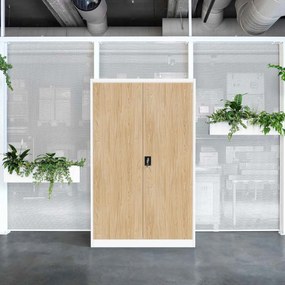 Fém irodai iratszekrény JAN II, Eco Design: fehér/sonoma tölgy