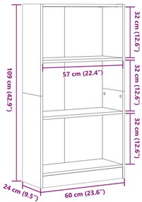 kézműves tölgy szerelt fa könyvespolc 60 x 24 x 109 cm