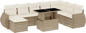 vidaXL 9 részes bézs polyrattan kerti ülőgarnitúra párnákkal