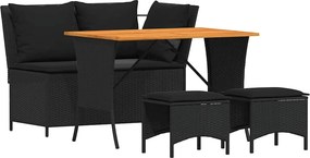 vidaXL 4 részes fekete polyrattan kerti étkezőszett párnákkal
