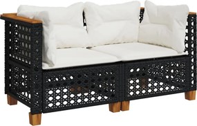 vidaXL 2 db fekete polyrattan kerti sarokkanapé párnákkal
