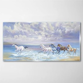 Üvegkép Festés lovak a parton