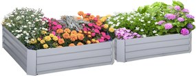 Outsunny Magaságyás Szett, 2 Darabos Kertészeti Ágy, Ültetődoboz, Virágágyás, Ültetőcserép, Virágcserép Kerthez és Teraszhoz, Horganyzott Acél, Szürke