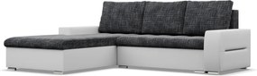 Toronto sarokkanapé, 2 ágyneműtartóval, fonott + műbőr, baloldali, sötétszürke - fehér