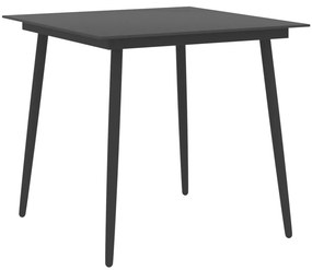 vidaXL fekete acél és üveg kerti étkezőasztal 80 x 80 x 74 cm