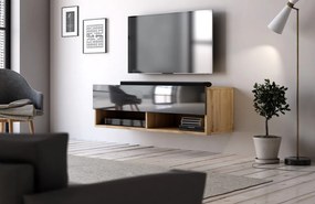 TV-szekrény 100 cm, 1 ajtóval, Wotan tölgy/magasfényű fekete színkombinációban DERBY