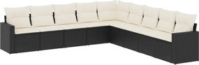 vidaXL 9 részes fekete polyrattan kerti ülőgarnitúra párnákkal