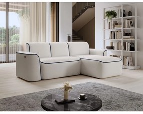 Kék-krémszínű buklé sarokkanapé (jobb oldali-heverő résszel) Ume – ELTAP