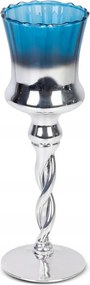 Dekorációs gyertyatartó CLARE2 10x30 ezüst kék kehely dekoratív lábon