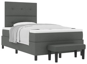 Box spring ágy matraccal és pad sötétszürke 120x190 cm szövet