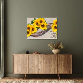 Kép - Ragyogó napraforgó virágok (üvegen) (70x50 cm)