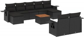 vidaXL 10 részes fekete polyrattan kerti ülőgarnitúra párnákkal