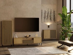 KAMARO 2D Slim komód 103.5x40x82.5 cm, tölgy-fekete