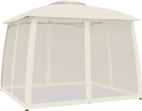 vidaXL krémszínű acél dupla tetős pavilon hálós falakkal 2,93 x 2,93 m
