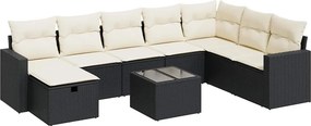 vidaXL 9 részes fekete polyrattan kerti ülőgarnitúra párnákkal