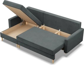 Etna sarokkanapé, 1 ágyneműtartóval, bársony, univerzális oldal, bonell töltet, szürke