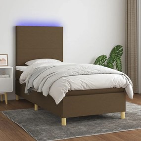 barna szövet rugós és LED-es ágy matraccal 90x190 cm