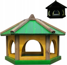 Nagy méretű madáretető fából, zöld K50_S LED-es napelemes világítással