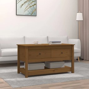 Mézbarna tömör fenyőfa dohányzóasztal 102 x 49 x 55 cm