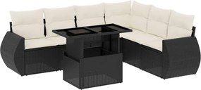 vidaXL 7 részes fekete polyrattan kerti ülőgarnitúra párnával