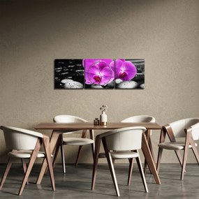 Kép - Lila orchideák (órával) (90x30 cm)