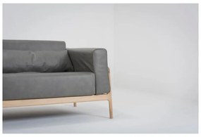 Fawn sötétszürke kanapé bivalybőrből, tömör tölgyfa szerkezettel, 210 cm - Gazzda