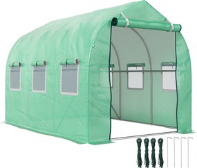 Outsunny Kültéri Üvegház 3x2x2 m Tünnel Üvegház 6 Hálós Ablakkal és Ajtóval Zöldség Üvegház Terasz Kerthez | Aosom