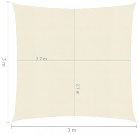 krémszínű HDPE napvitorla 160 g/m² 3 x 3 m
